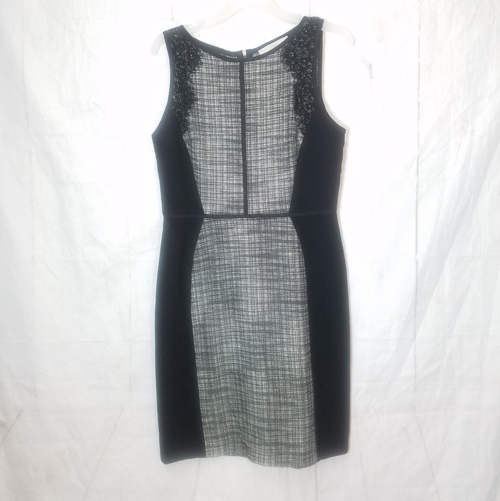 Ann taylor loft tweed panel lace trim sheath dress